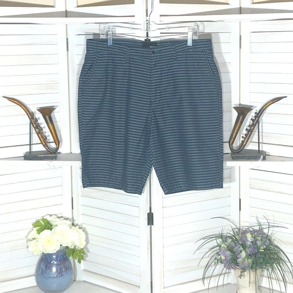 Hurley Striped Sporty Shorts Blue Gray Cotton Size 34